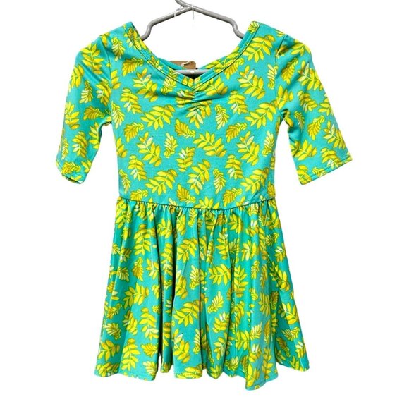 Dot Dot Smile Aqua Yellow Tropical Fern Leaf Girls' Ballet Dress Size 12/24M - Picture 1 of 5